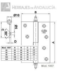 BISAGRA LATON PULIDO MOD.1007 DERECHA 80X60