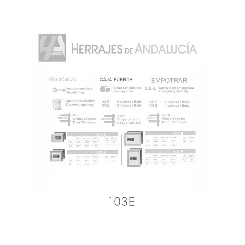 Medidas-Caja fuerte modelo 103E electrónica marca Fac-Herrajes de Andalucía