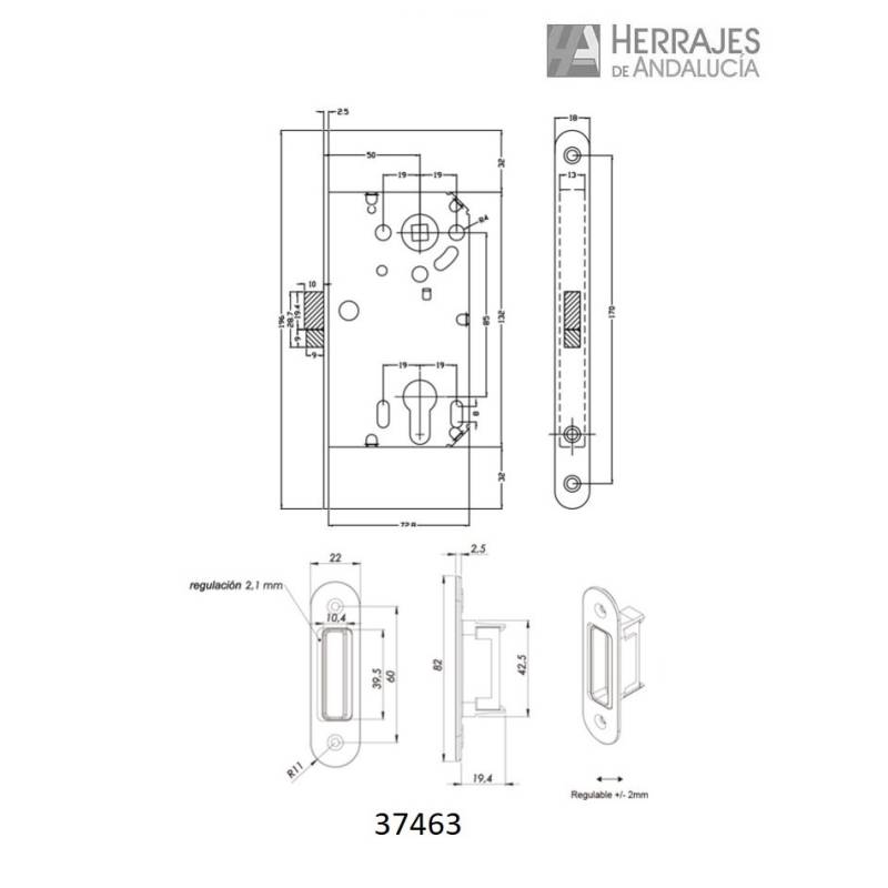 Medidas-Cerradura magnética modelo B-SMART-perfil cuero-con bocallave-Herrajes de Andalucía