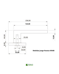 Manivela con roseta cuadrada y tirador recto con forma de l 118x61mm