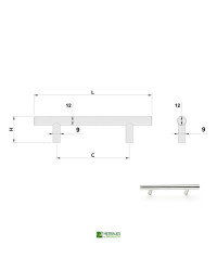 Tirador modular modelo 1212  acero  inoxidable aisi304 medida 384mm entre cogidas