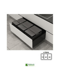 Set 3 cubos reciclaje para cajon s-line: 1 de 15 litros + 2 de 20 litros mdulo para mueble de 900 altuna 270