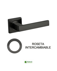 Juego manivela con roseta intercambiable modelo cubicaroseta redonda y roseta cuadrada acabado negro mate