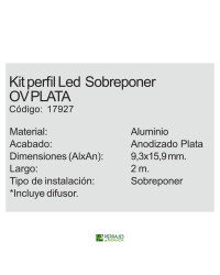 Kit perfil led sobreponer modelo ov plata