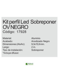 Kit perfil led sobreponer modelo ov negro