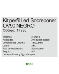 Kit perfil led sobreponer modelo ov90 acabado negro