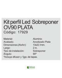 Kit perfil led sobreponer modelo ov90 plata