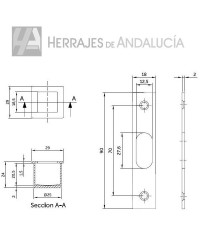 Kit cierre puerta corredera condena cuadrada laton pulido 50mm