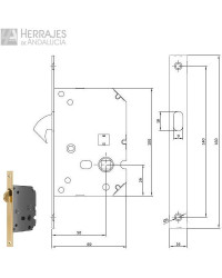 Kit cierre puerta corredera condena cuadrada laton pulido 50mm