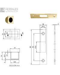 Kit cierre puerta corredera condena cuadrada laton pulido 50mm