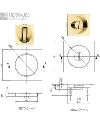 Kit cierre puerta corredera condena cuadrada laton pulido 50mm