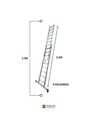 Escalera profesional extensible con 2 tramos 
escalera de 9 peldaos escalera de 25 metros en cada tramo 