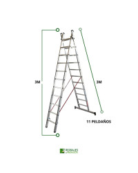 Escalera profesional extensible con 2 tramos 
escalera de 11 peldaos escalera de 3 metros en cada tramo 