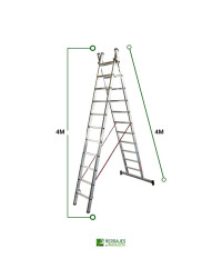 Escalera profesional extensible con 2 tramos escalera de 4 metros en cada tramo transformable en tijeras 