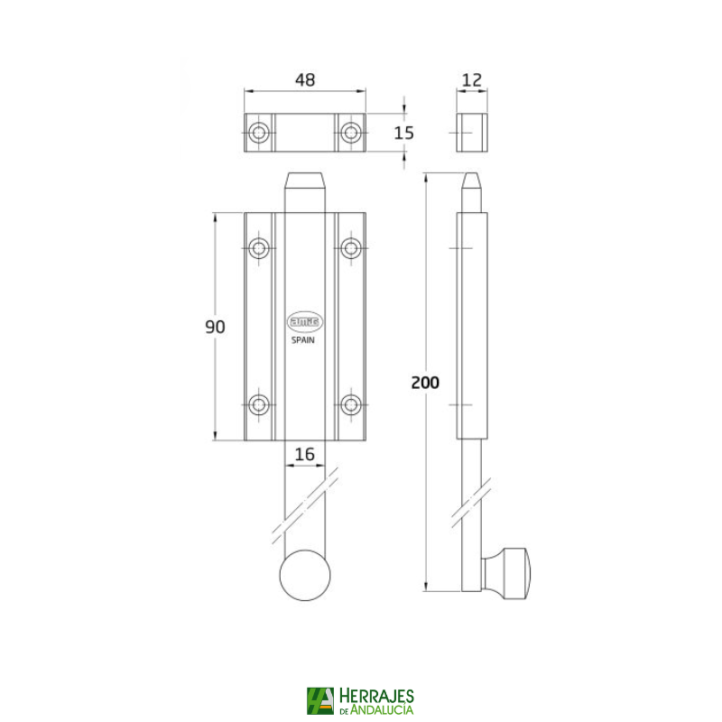 Pasador sobreponer modelo 3700 200mm cromado mate Marca Amig-Herrajes de Andalucía