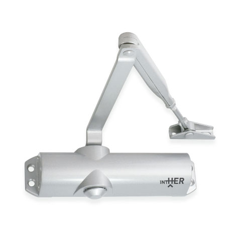 Cierrapuertas regulable con brazo sin retención RF colo plata | Herrajes de Andalucía Cierrapuertas regulable con brazo sin retención